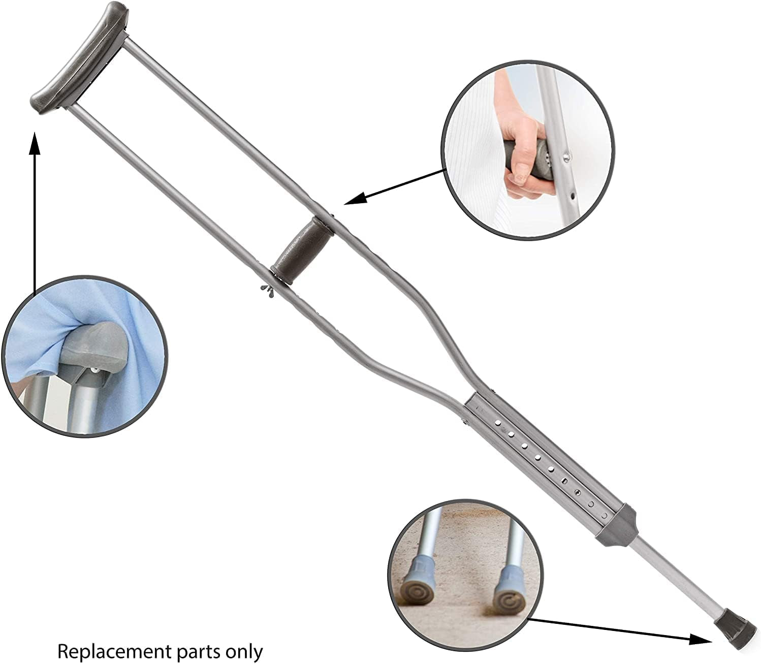 Cornucopia Replacement Crutch Parts Set, Comfortable Gray Rubber Pads Underarm Cushions, Hand Grips, and Feet Caps, Fits Standard Aluminum Crutches Canes Crutch Accessories Crutch Pads Crutches & Accessories Medical Supplies & Equipment Mobility & Daily Living Aids Mobility Aids & Equipment