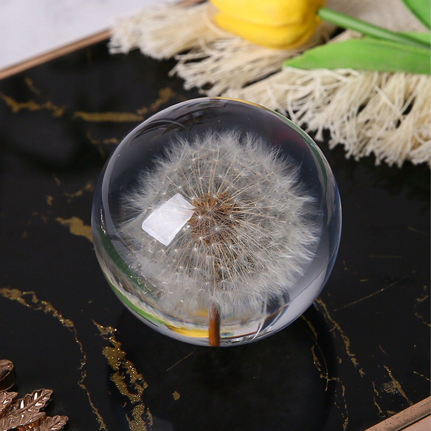 Real Dandelion Crystal Lens Ball