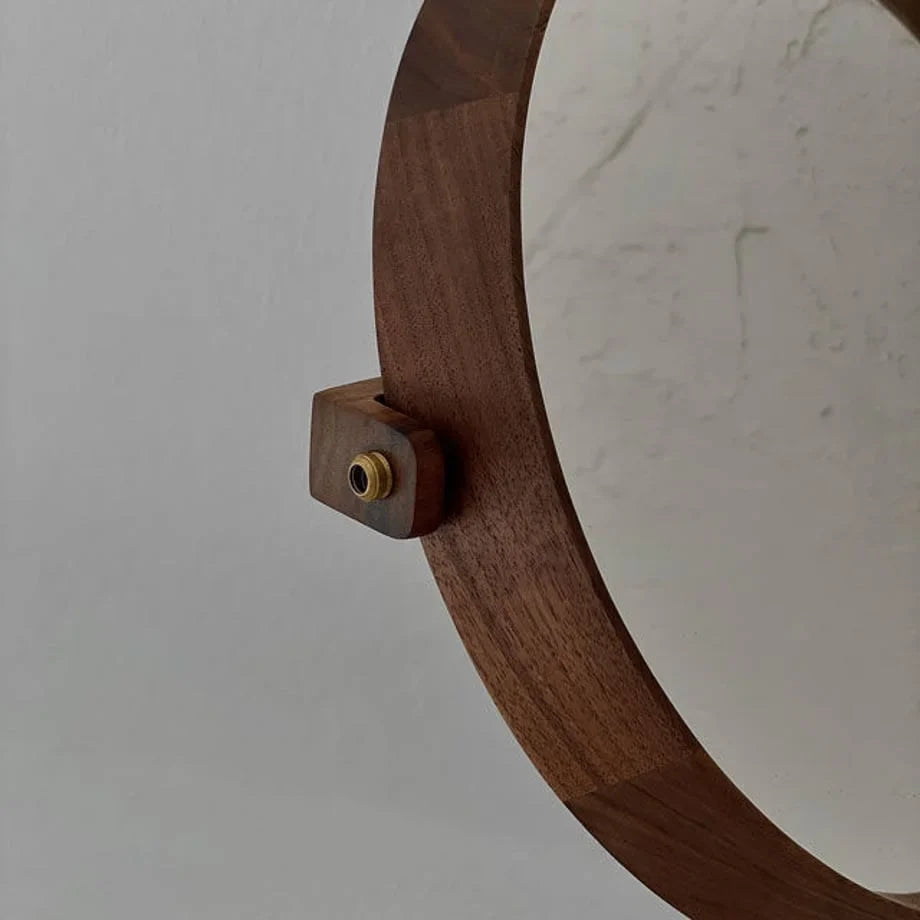 Natural Grain Round Walnut Wood Desktop Mirror