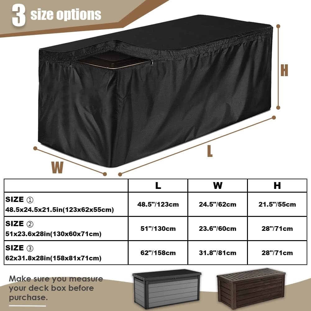 Deck Box Cover Waterproof Heavy Duty Patio Storage Box Cover with Zipper Outdoor Ottoman Bench Cover Rectangular for Keter Suncast Lifetime Rain Snow Dust Resistant Deck Boxes Lawn & Garden Outdoor Storage & Housing Patio