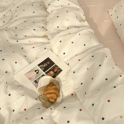 Soft Polka Dot Cotton Bedding Set with Pom Poms