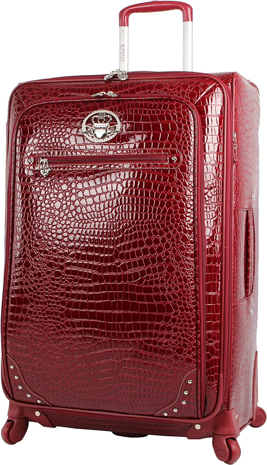 Kathy Van Zeeland Croco PVC Designer Luggage - 4 Piece Softside Expandable Lightweight Spinner Suitcases - Travel Set Includes a Dowel and Shopper Bags, 20-Inch Carry on & 28-Inch Suitcase (Burgundy) Clothing Luggage Luggage & Bags Luggage & Travel Gear Luggage Sets Shoes & Jewelry Suitcases