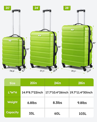 Luggage 3 Piece Sets Hard Shell Luggage Set with Spinner Wheels, TSA Lock, 20 24 28 Inch Travel Suitcase Sets, Green Clothing Luggage Luggage & Bags Luggage & Travel Gear Luggage Sets Shoes & Jewelry Suitcases