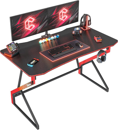 Cubicubi Simple Gaming Desk Z Shaped 47 Inch Gamer Workstation, Home Computer Carbon Fiber Surface Gaming Desk PC Table with Headphone Hook Furniture Home & Kitchen Home Office Desks Home Office Furniture