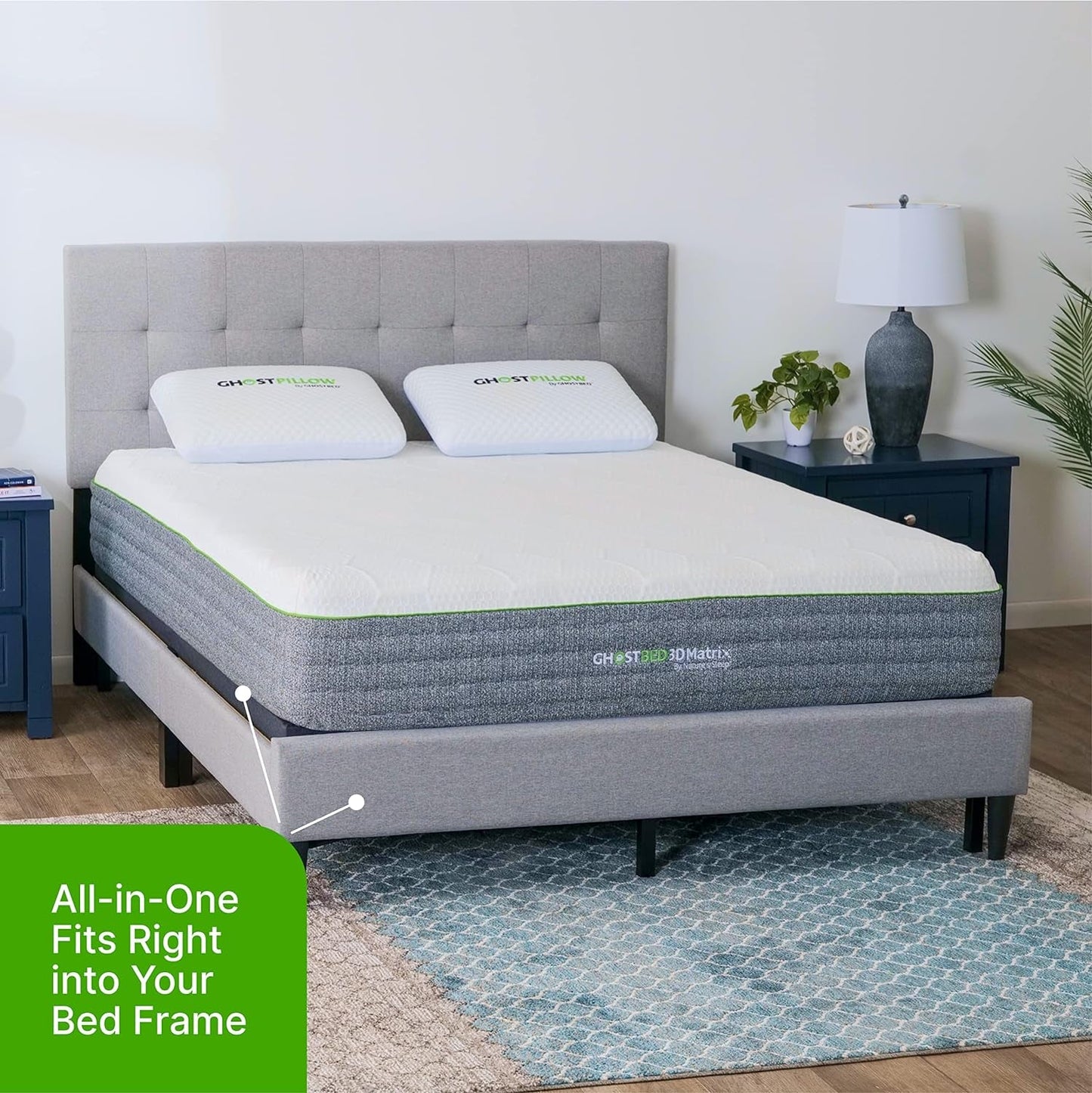 Ghostbed Mattress Foundation & Box Spring in One - Metal Platform Bed Frame with Steel Slat Support, Fabric Cover & Headboard Brackets - California King Bed Frames Bedroom Furniture Beds Frames & Bases Furniture Home & Kitchen