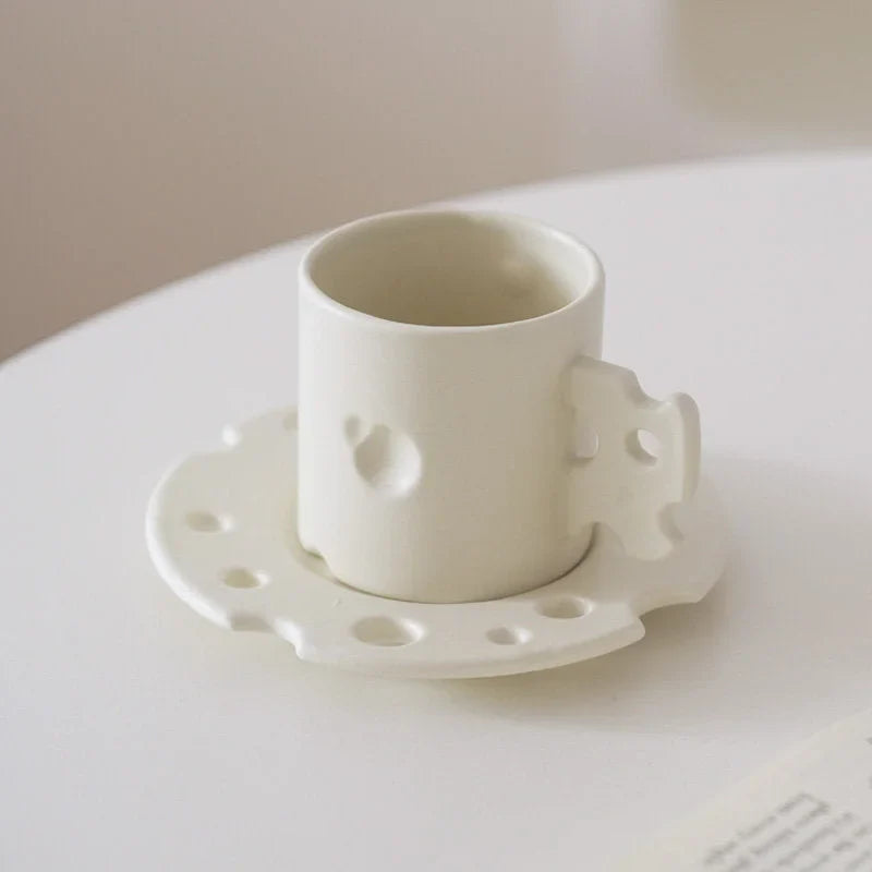 Whimsical Cheese Ceramic Mug & Saucer Set