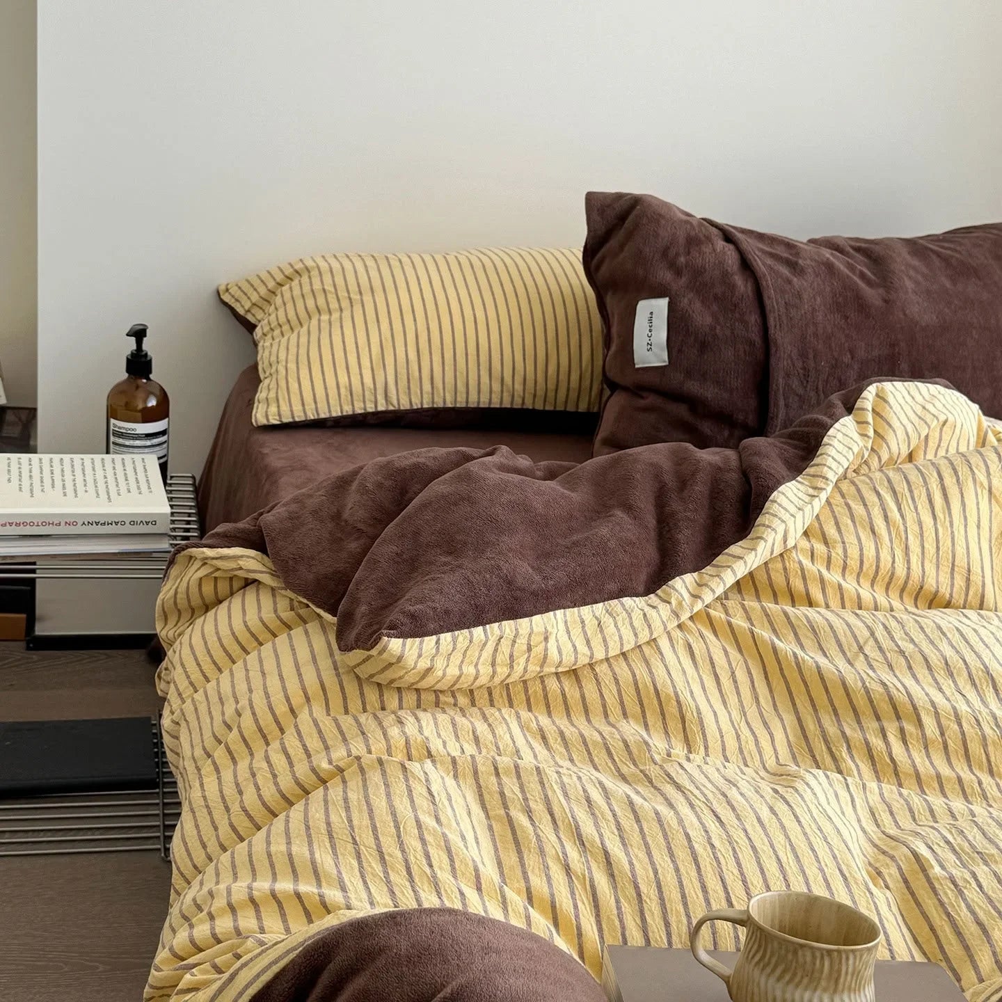 Plush Reversible Striped Flannel Fleece Bedding Set
