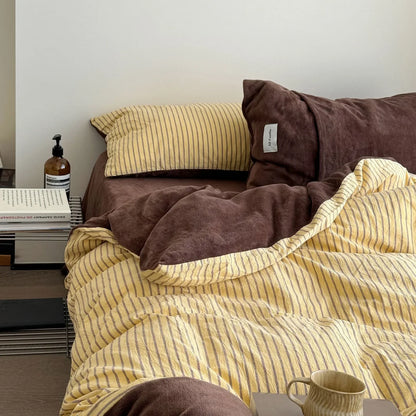 Plush Reversible Striped Flannel Fleece Bedding Set