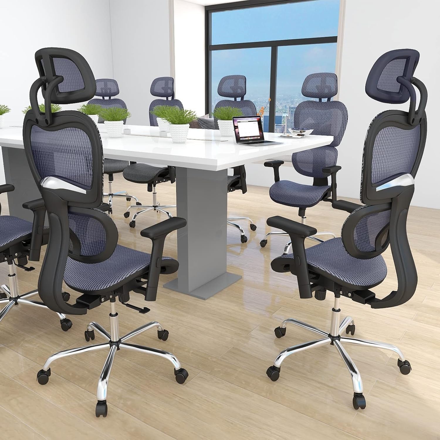 JHK Ergonomic High Back Office Chair with Headrest, Lumbar Support, Movable Armrests, Swivel Mesh Office Chair with 300 Lbs Capacity Adjustable Height for Home Office, Executive, Blue (WY-5283-BU) Chairs & Sofas Managerial & Executive Chairs Office Furniture & Lighting Office Products