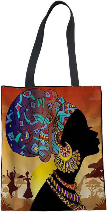 FANCOSAN Black Women Art Shopping Bags Reusable Grocery-Bag for Environment Protection Eco Friendly Shopper Bag Canvas Totes Home & Kitchen Kitchen & Dining Luggage & Bags Reusable Grocery Bags Shopping Totes Storage & Organization Travel & To-Go Food Containers