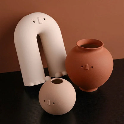 Frosted Minimalist Face Ceramic Vases