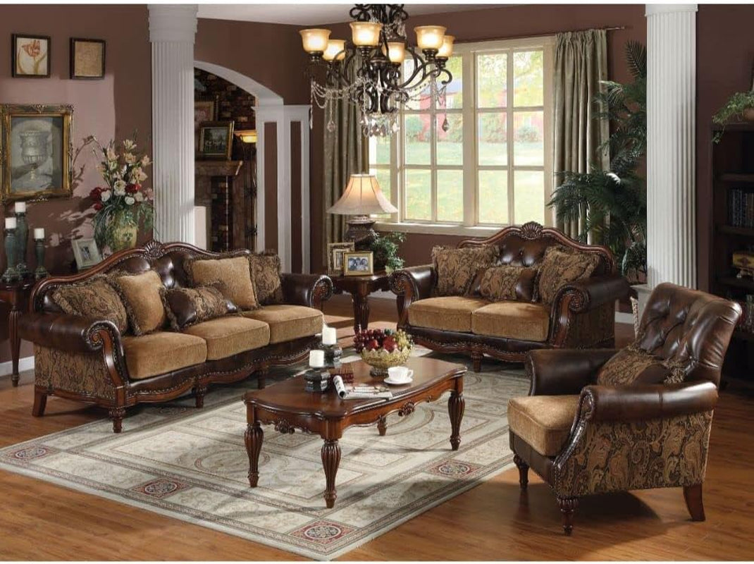 Acme Dreena Rolled Arm Upholstered Faux Leather Sofa with 5 Pillows in Brown Furniture Home & Kitchen Living Room Furniture Sofas & Couches