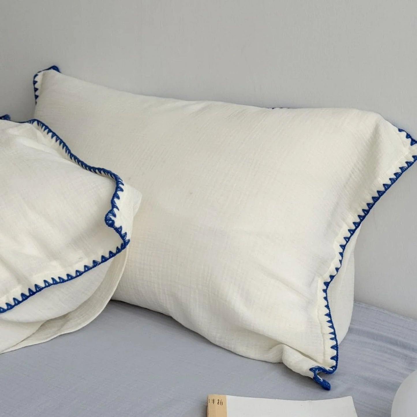 Textured Embroidered Edge Washed Cotton Bedding Set