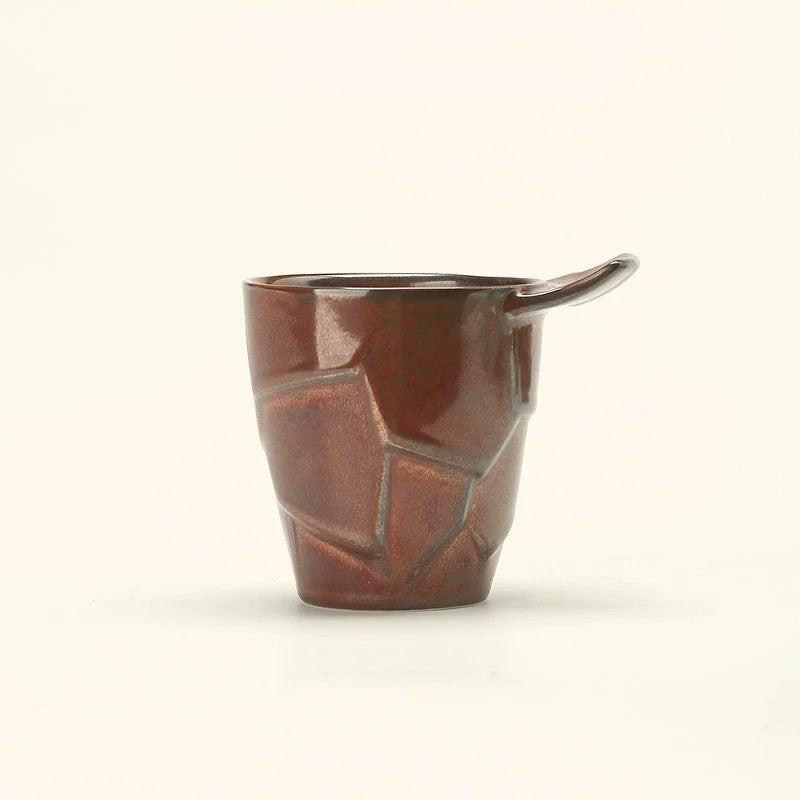 Textured Geometric Ceramic Coffee Cup & Saucer Set