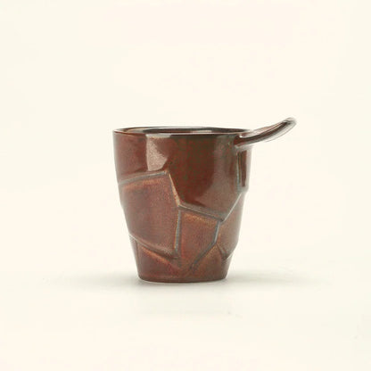 Textured Geometric Ceramic Coffee Cup & Saucer Set