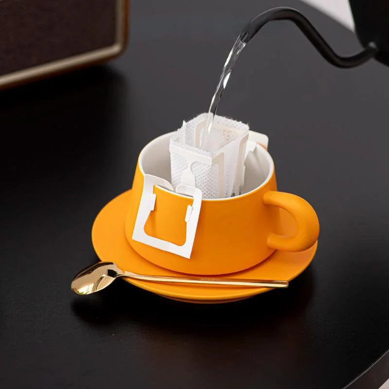 Matte Ceramic Chunky Handle Coffee Cup & Saucer Set