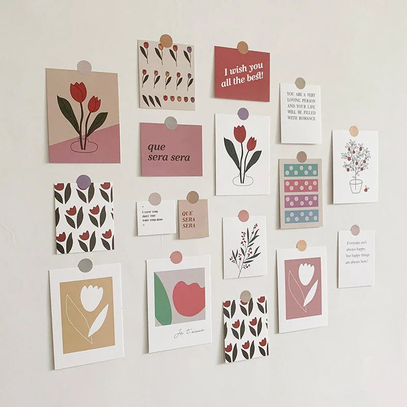 Matte Vintage Tulip & Quote Kraft Paper Wall Collage Kit