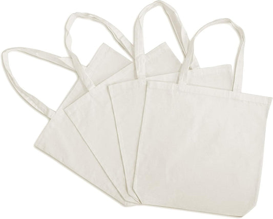 ZENPAC 15.7X3.3X15.7 4 Piece Reusable Grocery Bags, White Canvas Bags with Handles, Cotton Fabric Tote Bags for Tie Dye, DIY, Market, Shopping, Bulk