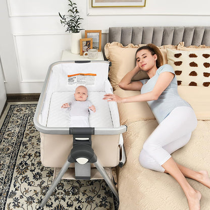 BABY JOY Baby Bassinet, Portable Bassinet Bedside Sleeper W/Mattress, Carrying Bag, Storage, Mesh, Built-In Wheel, Adjustable Height/Angle, Folding Crib for Newborn Infant, Bedside Bassinet, Beige Baby Products Bassinets Bedside Cribs Furniture Infant & Toddler Beds Nursery