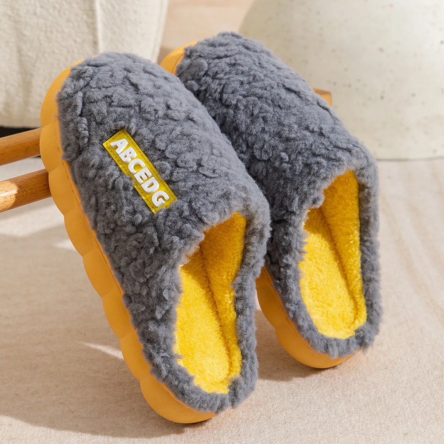 Plush Textured Polyester House Slippers