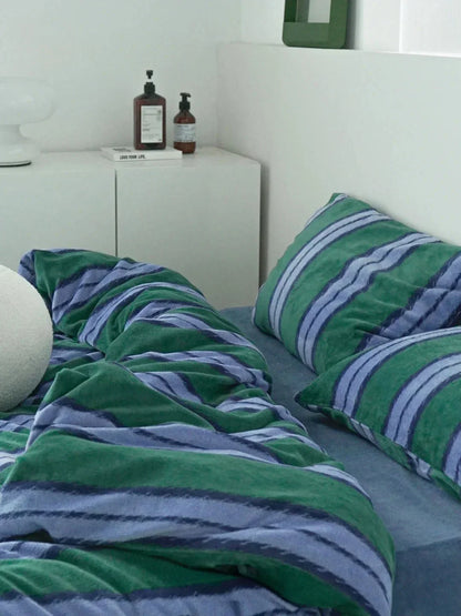 Plush Bold Striped Velvet Bedding Set