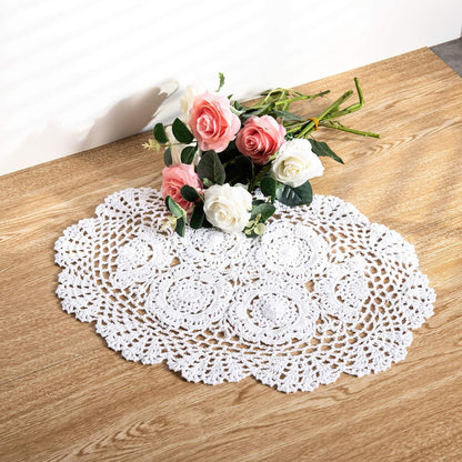 2-Pieces Handmade Cotton Crochet Doilies Oval Lace Table Placemats 12 X17Inch, Beige Home & Kitchen Kitchen & Dining Kitchen & Table Linens Place Mats