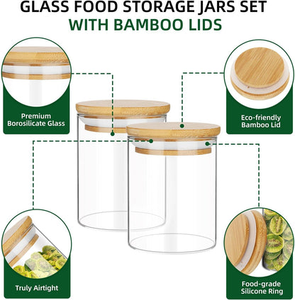 16Oz Glass Jars for Food Storage, Airtight Food Containers with Bamboo Wooden Lids Kitchen Canisters for Sugar,Candy, Cookie, Rice and Spice Jar(Set of 6) Food Jars & Canisters Food Storage Home & Kitchen Kitchen & Dining Storage & Organization