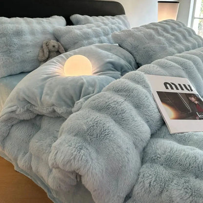 Plush Ruched Flannel Fleece Bedding Set