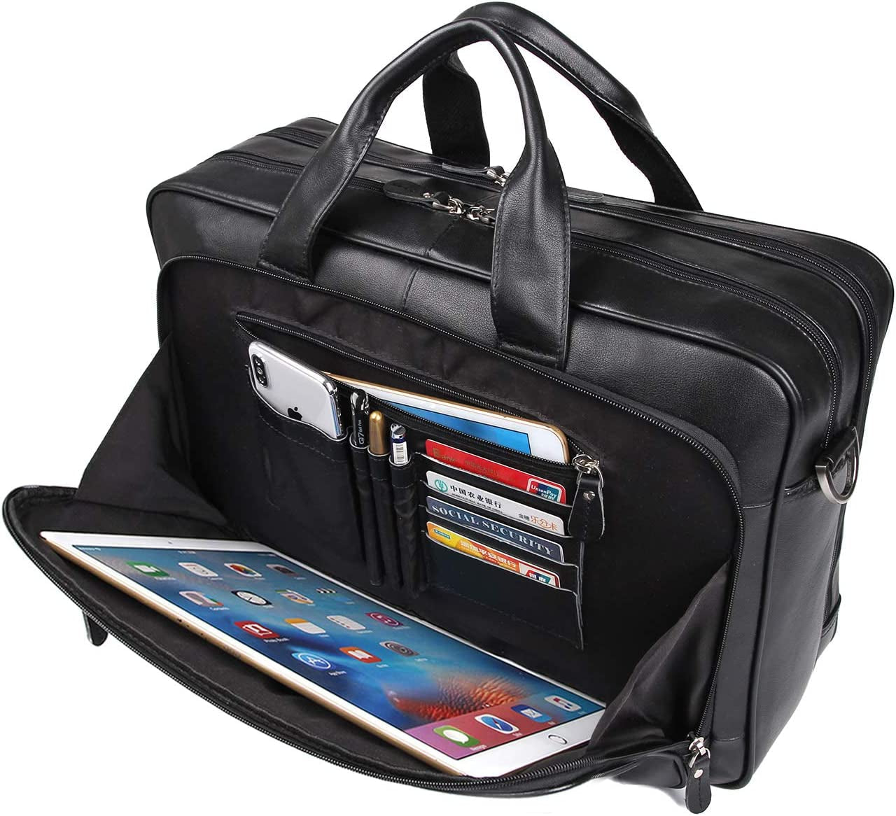 Business Travel Briefcase Genuine Leather Duffel Bags for Men Laptop Bag Fits 15.6 Inches Laptop Bags Briefcases Cases & Sleeves Computers & Accessories Electronics Laptop Accessories