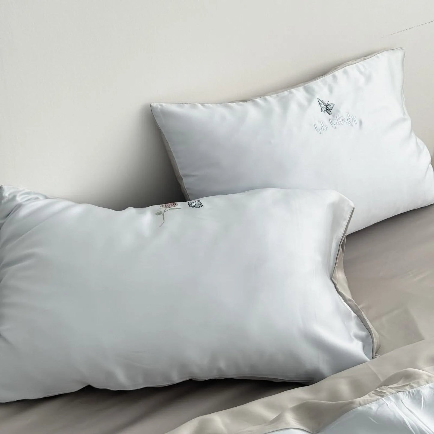Silky Embroidered Butterfly & Rose Tencel Bedding Set