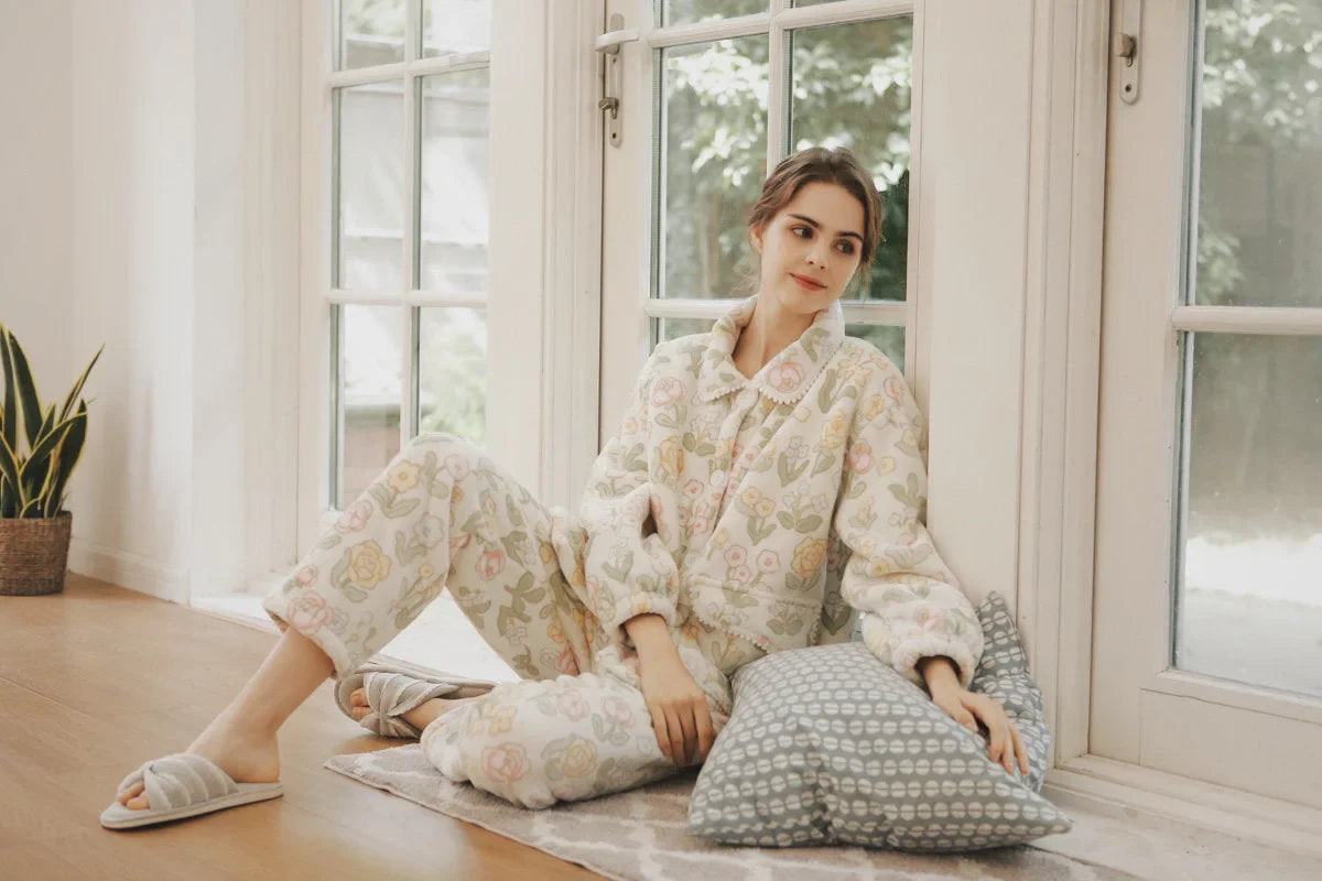 Plush Floral Flannel Fleece Pajama