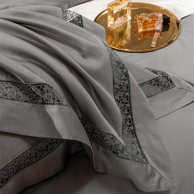 Elysium Grey Lace Luxury Egyptian Cotton Bedding Set