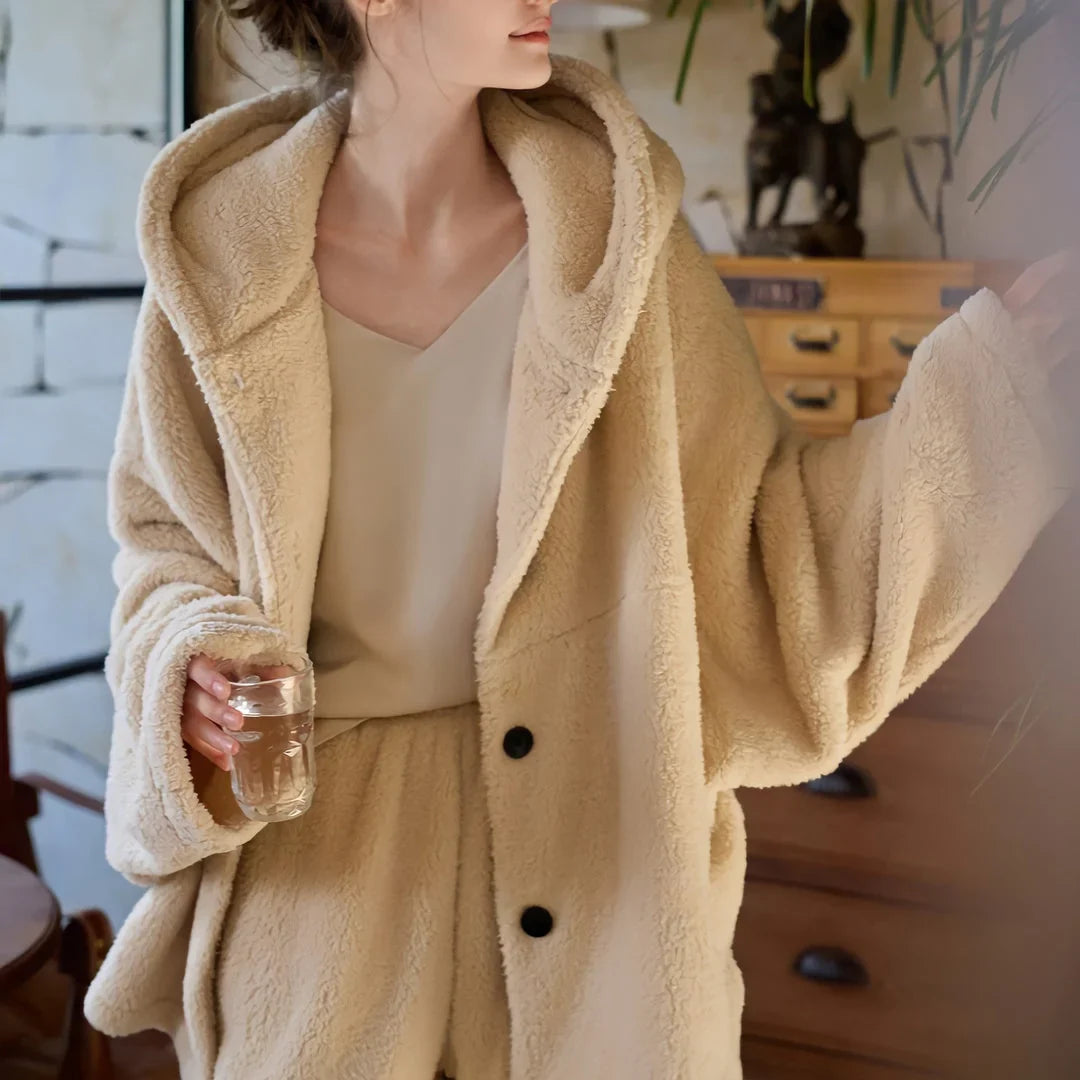 Plush Hooded Flannel Fleece Pajama Set