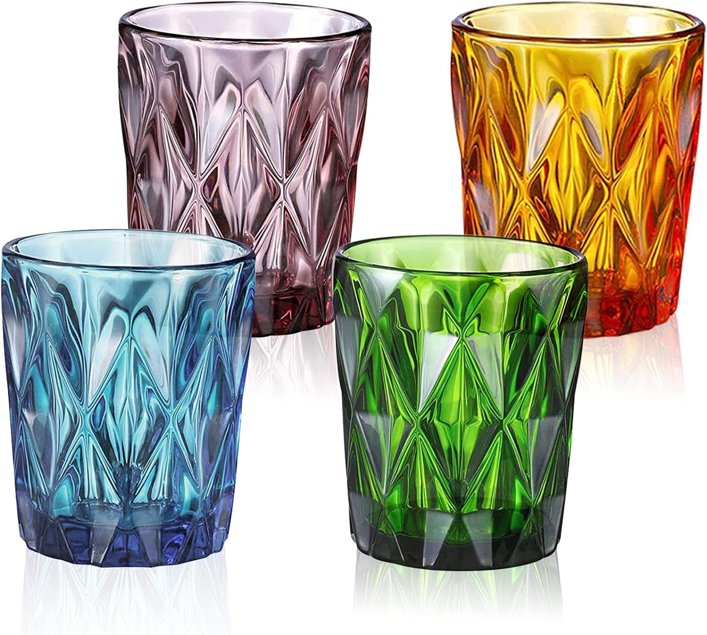 Colored Drinking Glasses,Water Glasses, Set of 4,10 OZ Vintage Glass Cups,Juice Glasses,Heavy Glassware,Kitchen Glasses,Lead–Free,Dishwasher Safe Dining & Entertaining Glassware & Drinkware Home & Kitchen Kitchen & Dining Mixed Drinkware Sets