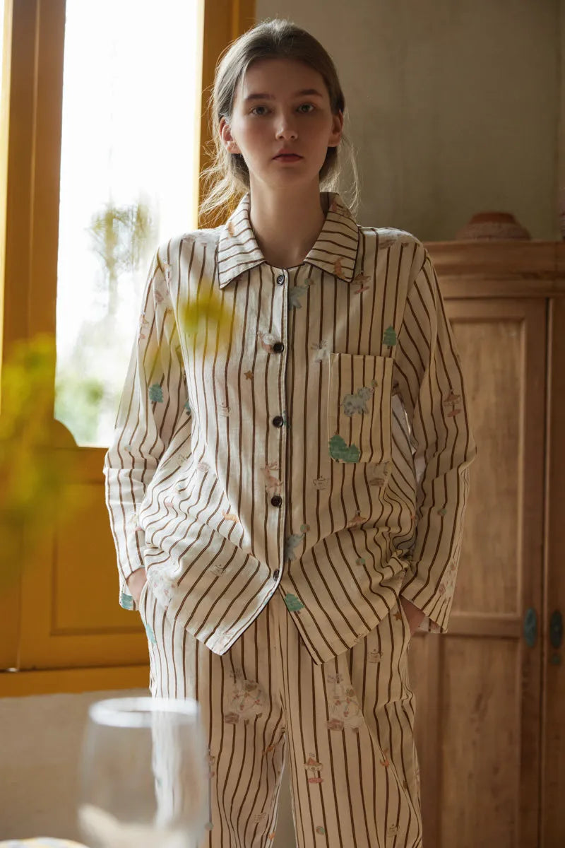Soft Whimsical Striped Double Gauze Pajama Set