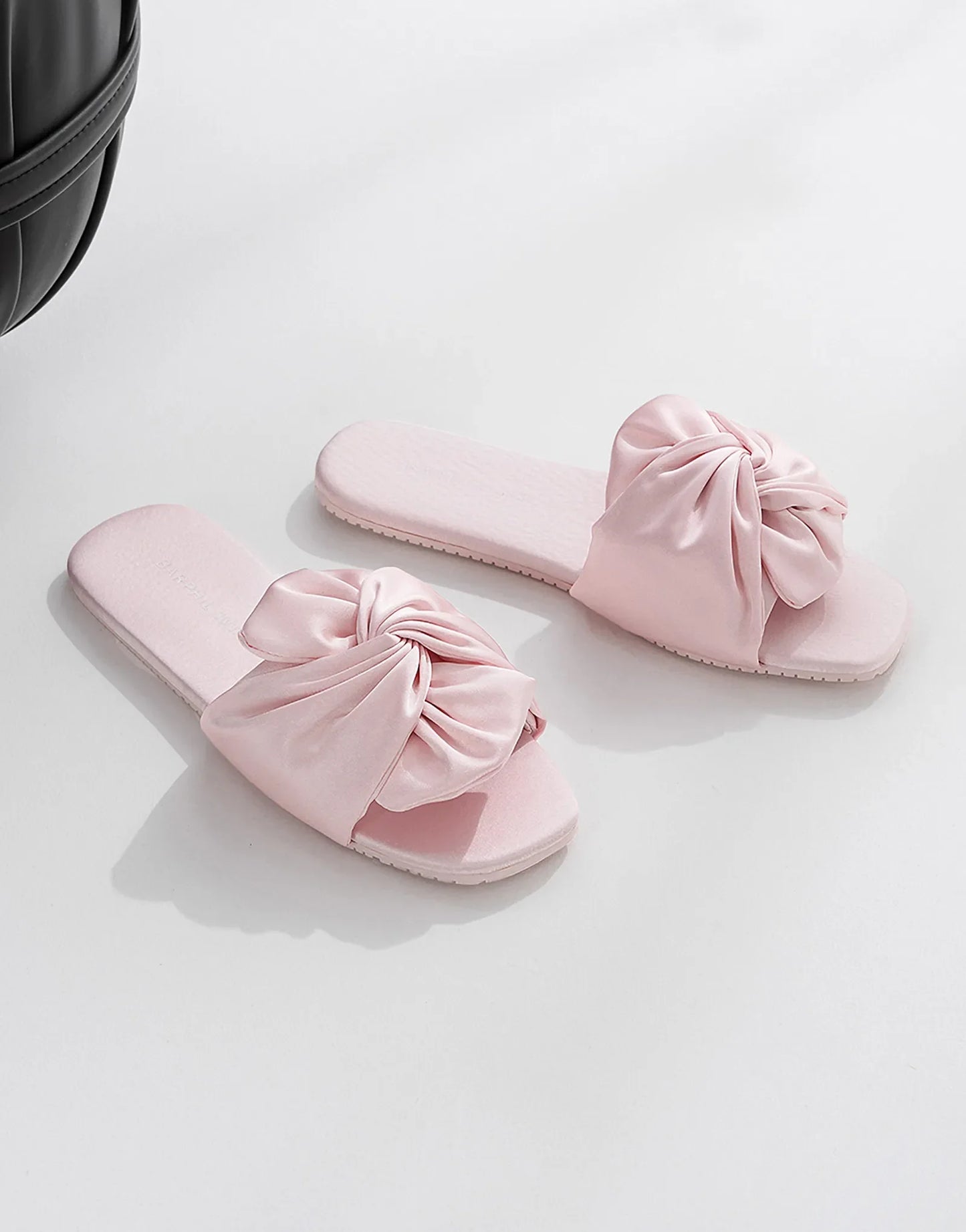 Silky Ruched Bow Cotton Sateen House Slippers