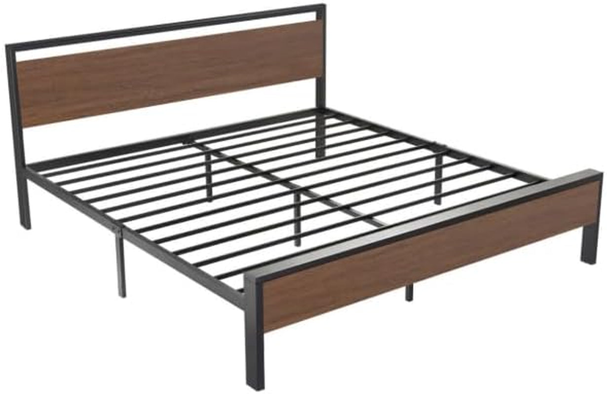 Allewie Letto con Piattaforma King Size con Testiera e Pediera in Legno, Supporto a 12 Doghe in Metallo Resistente, Non Necessita di Molle, Contenitore sotto il Letto, Antiscivolo e Senza Rumore, Montaggio Facile, Noce