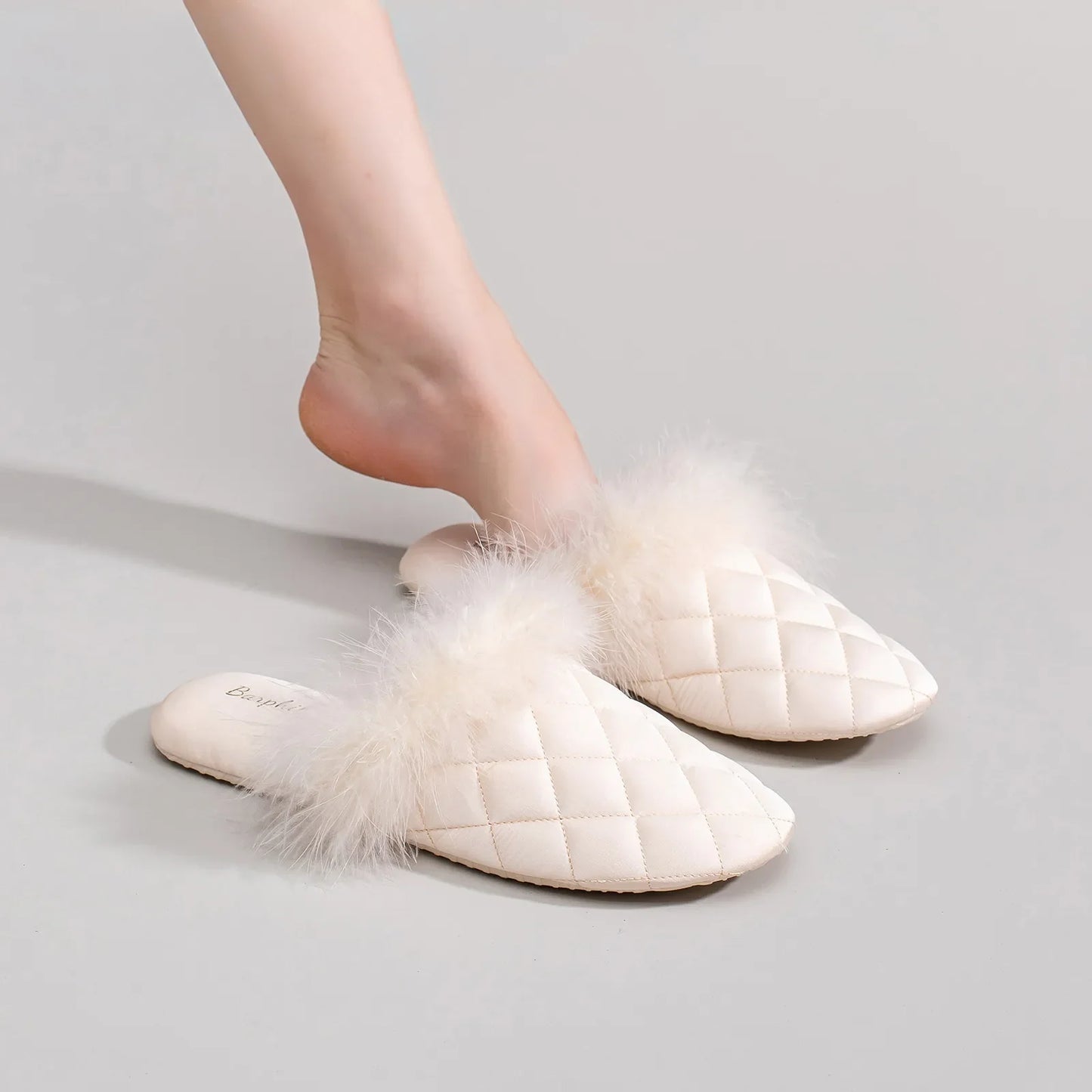 Plush Feathery Quilted Satin House Slippers