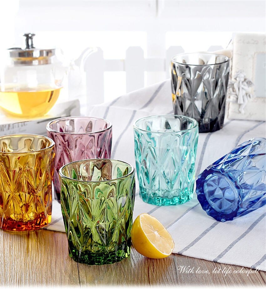 4pcs Embossed Diamond Glasses