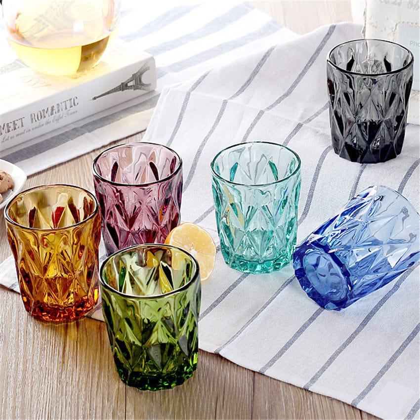 4pcs Embossed Diamond Glasses