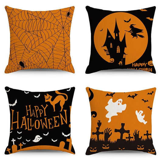 4 piezas funda de cojín feliz Halloween