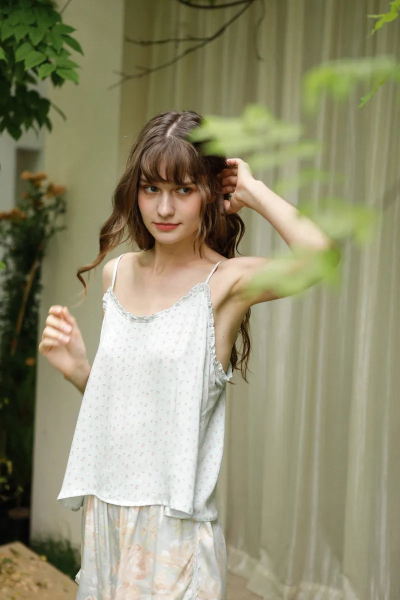 Silky Ruffle Ditsy Floral Cotton Sateen Pajama
