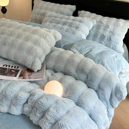 Plush Ruched Flannel Fleece Bedding Set