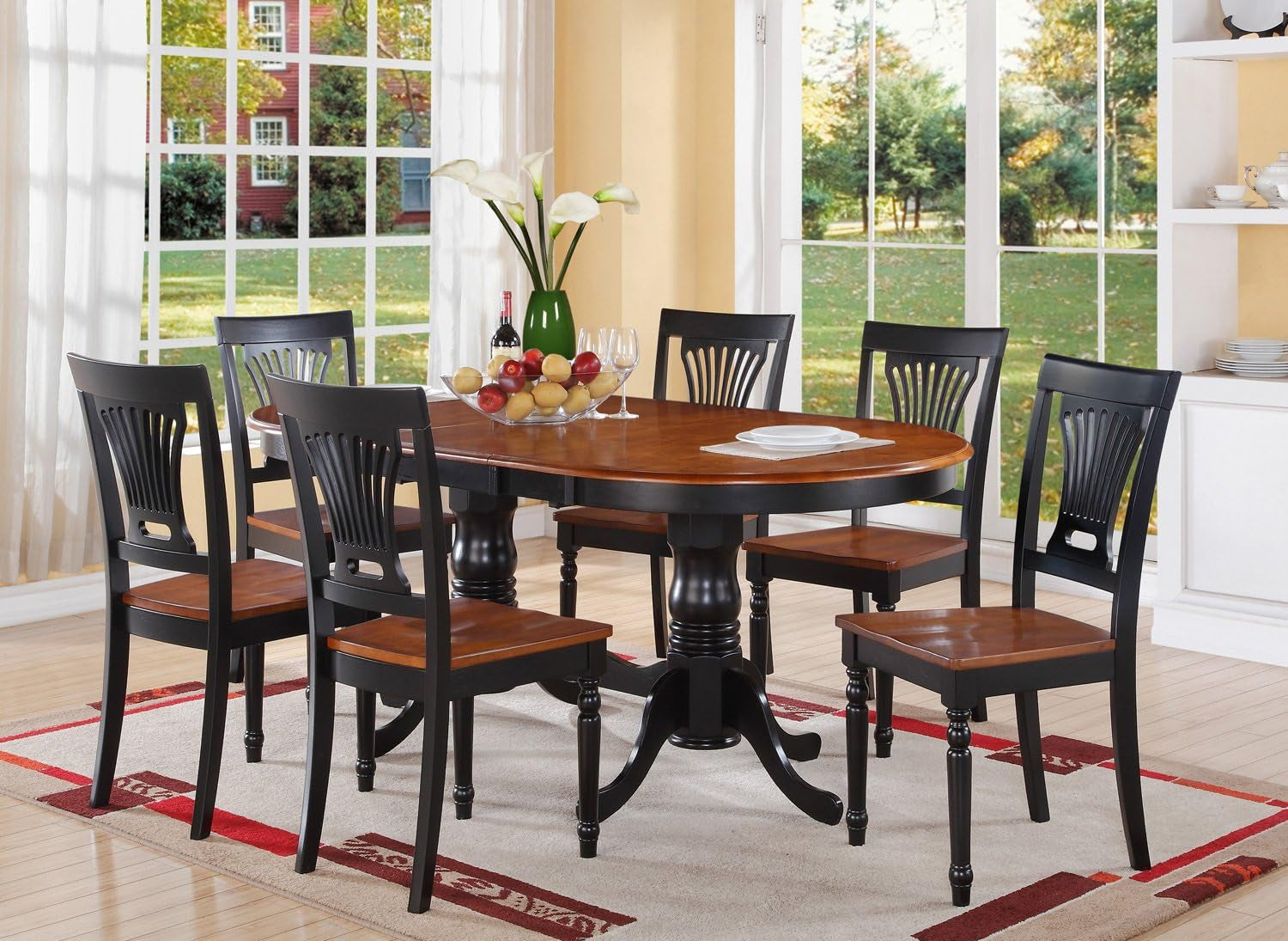 East West Furniture PLAI7-BLK-W 7 Piece Dining Room Table Set Consist of an Oval Kitchen Table with Butterfly Leaf and 6 Dining Chairs, 42X78 Inch, Black & Cherry Dining Room Furniture Furniture Home & Kitchen Table & Chair Sets