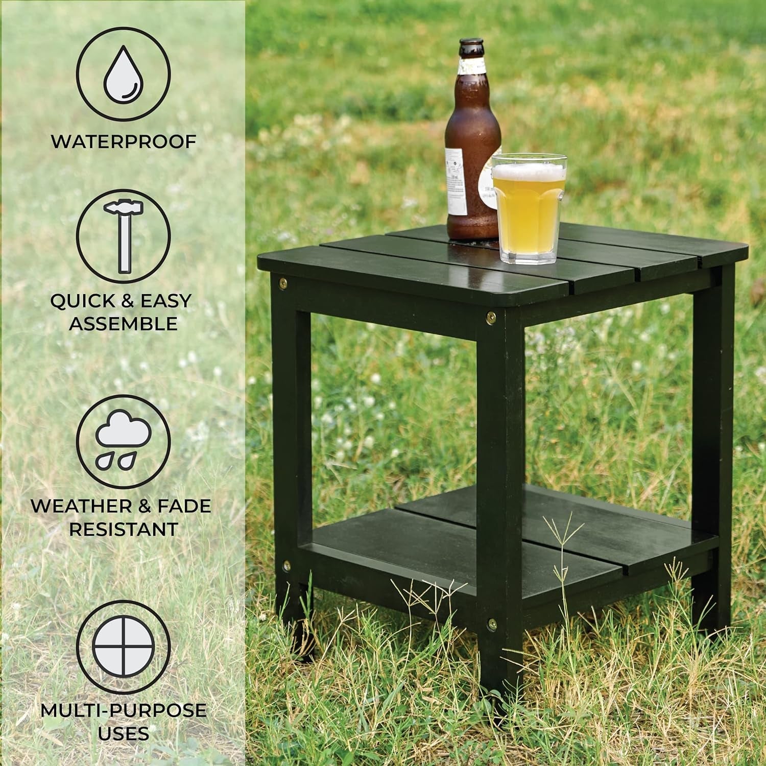 15”X15” Square Outdoor Side Table (Height 18"), Natural Wood End Tables for Patio, Backyard, Pool, Indoor Outdoor Companion (Black, 2 Sides) Lawn & Garden Patio Patio Furniture & Accessories Side Tables Tables