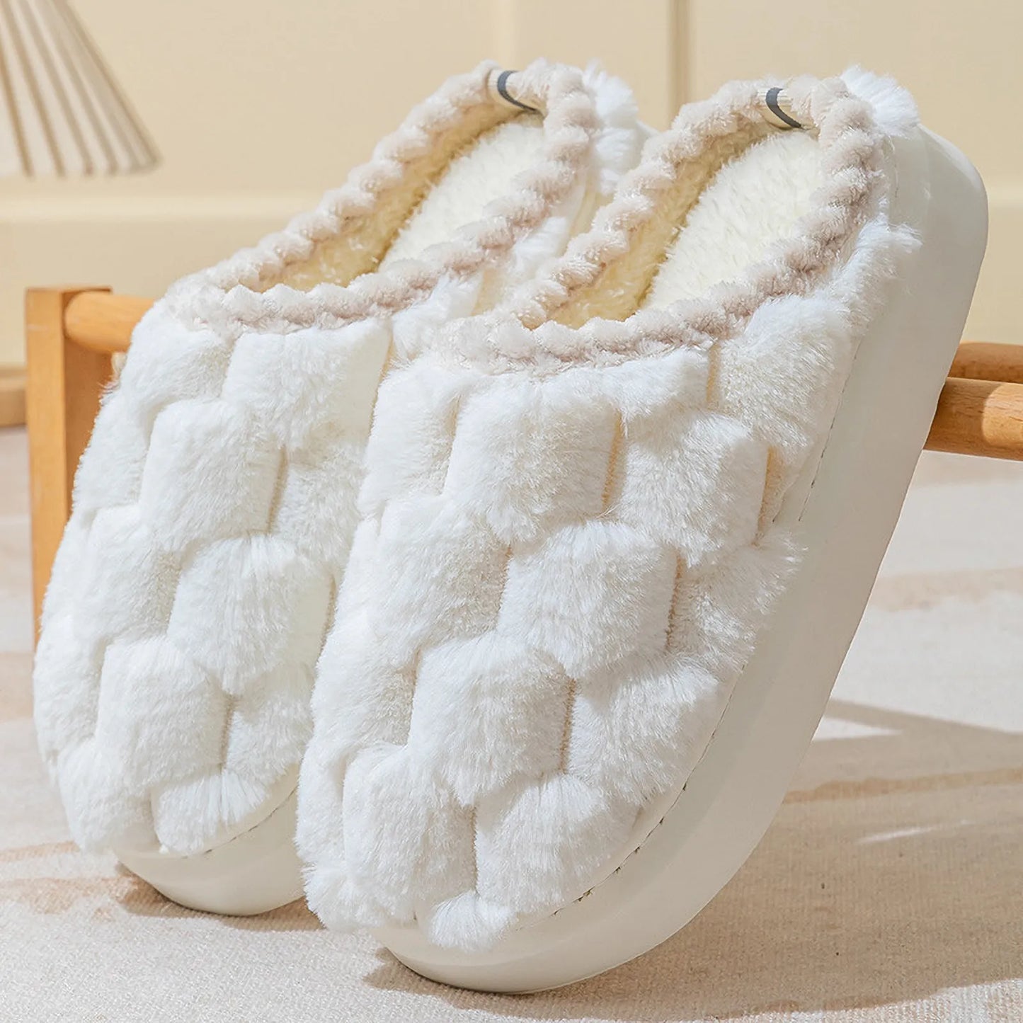 Plush Textured Cube Faux Fur House Slippers