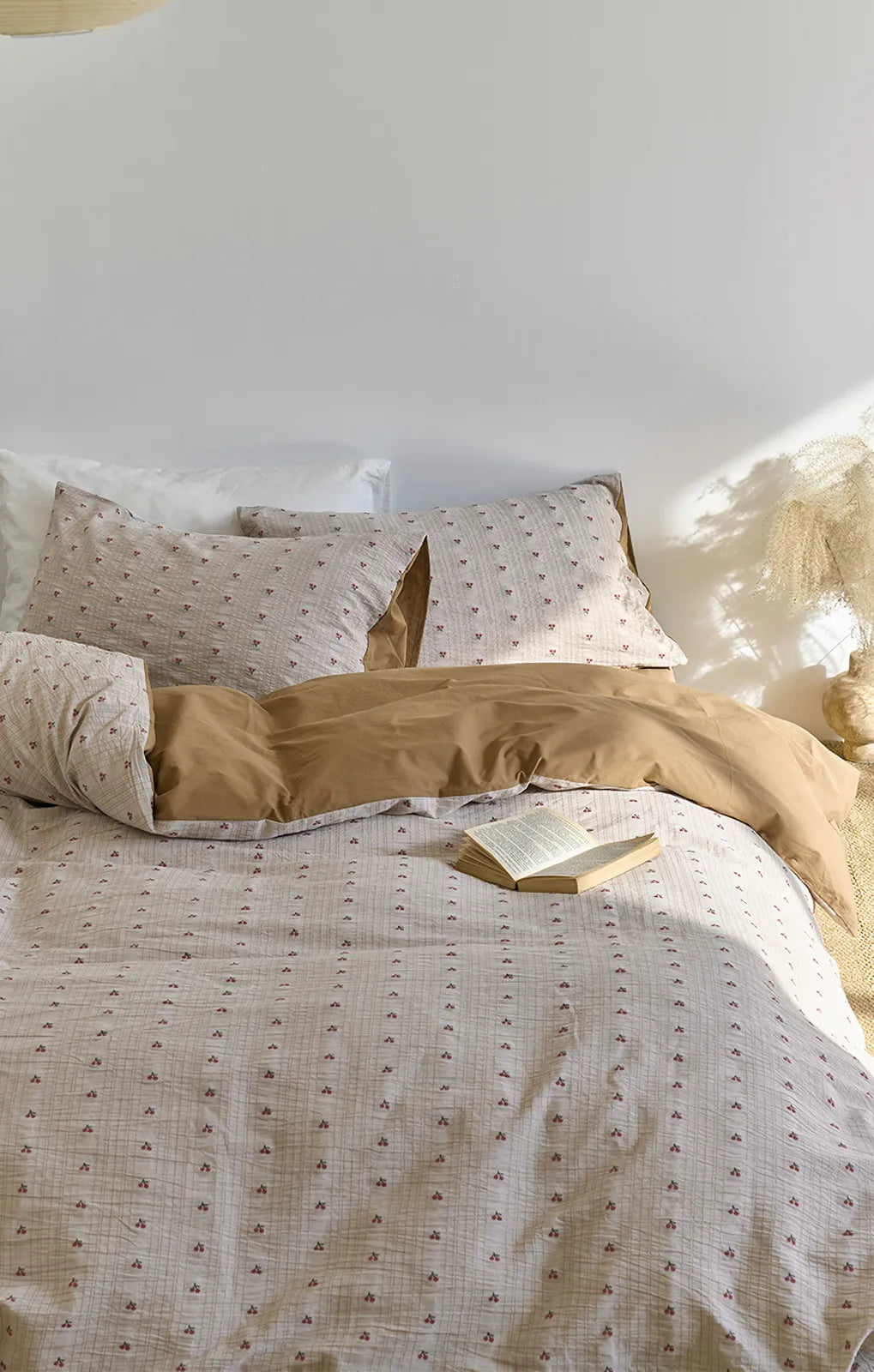 Textured Ditsy Cherry Washed Cotton Bedding Set