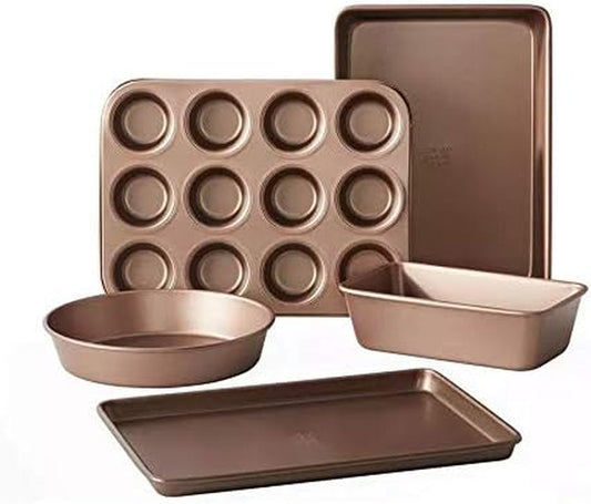 Chicago Metallic Elite 5 Piece Bakeware Set, Rose Bronze Bakeware Bakeware Sets Home & Kitchen Kitchen & Dining