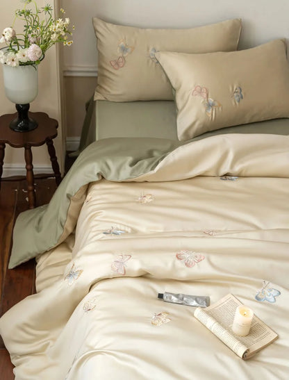 Silky Butterfly Embroidered Tencel Bedding Set