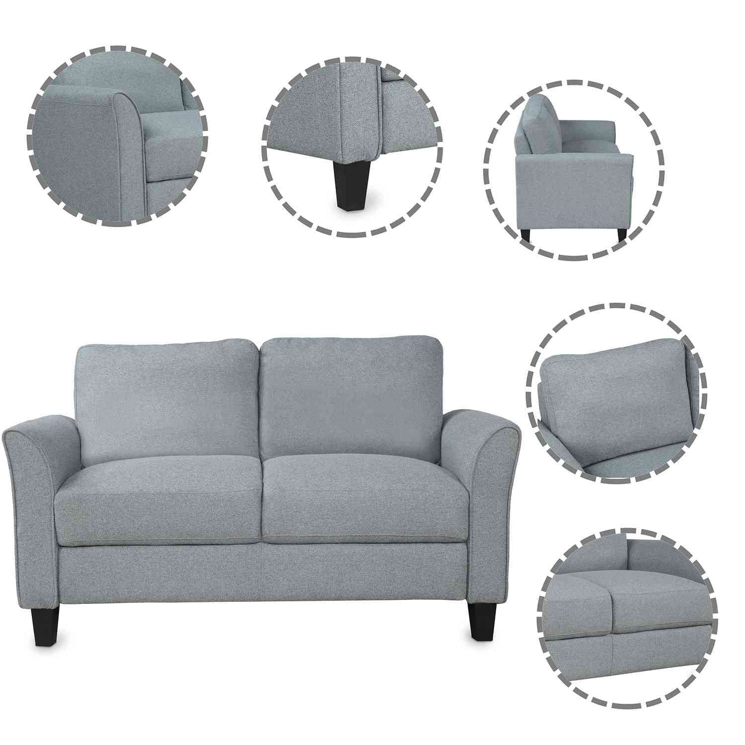 3 Piece Living Room Sofa Set, Modern Sectional Couch Furniture, Upholstered Armchair, Loveseat and Three Seat for Home or Office (Linen Grey) Furniture Home & Kitchen Living Room Furniture Living Room Sets